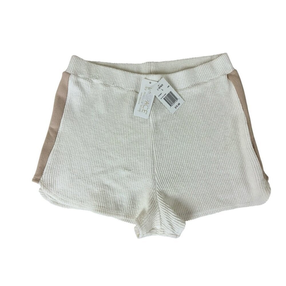 L*Space Off Duty Ribbed Shorts Size L Cream Tan Side Stripe New NWT
